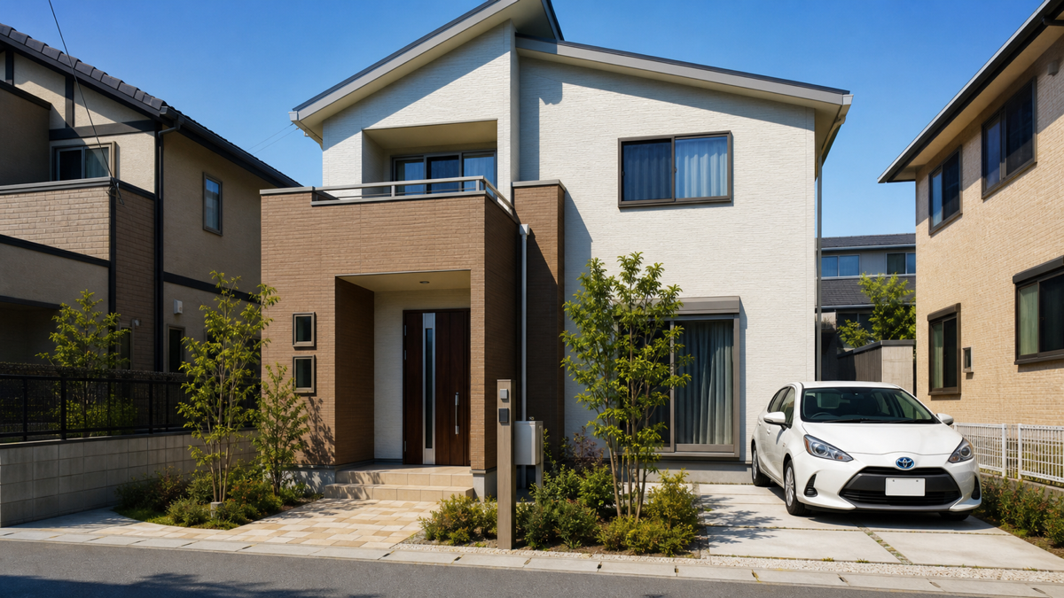 郊外に建つ現実的な広さの戸建て住宅