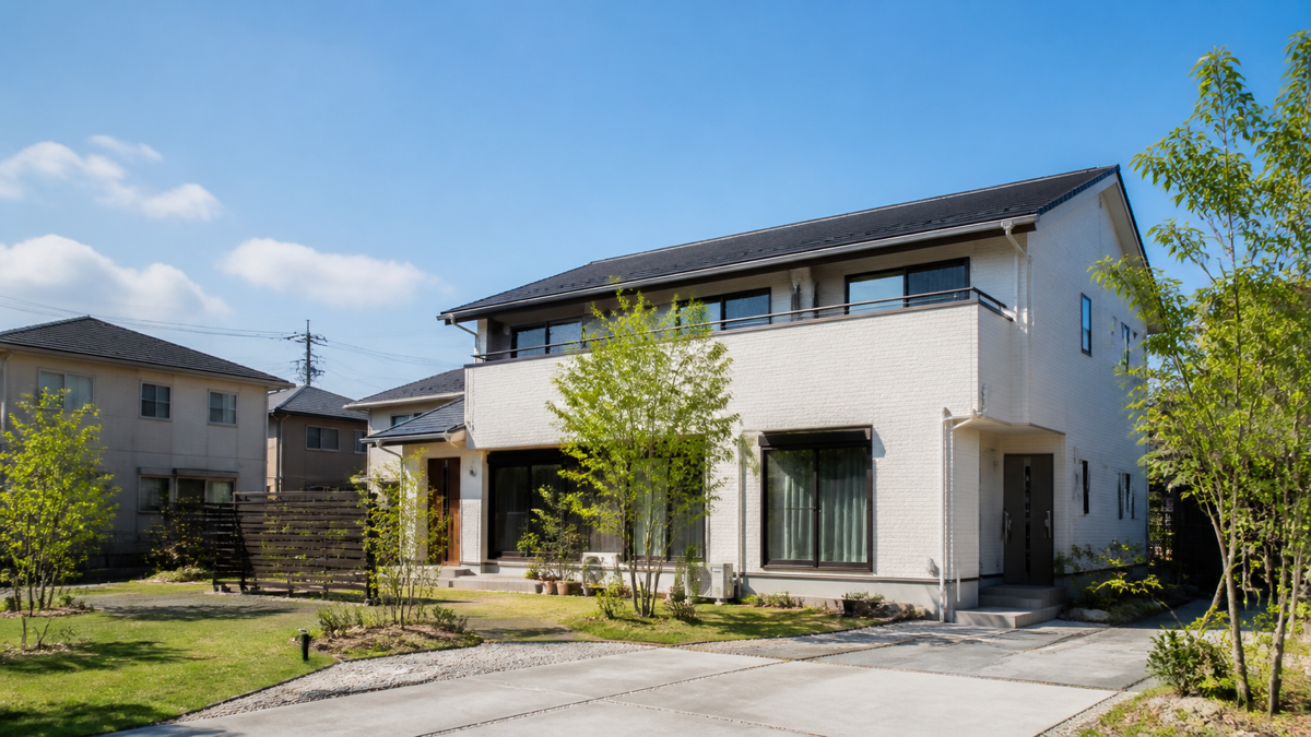 青空の下に建つ岡山の戸建て住宅