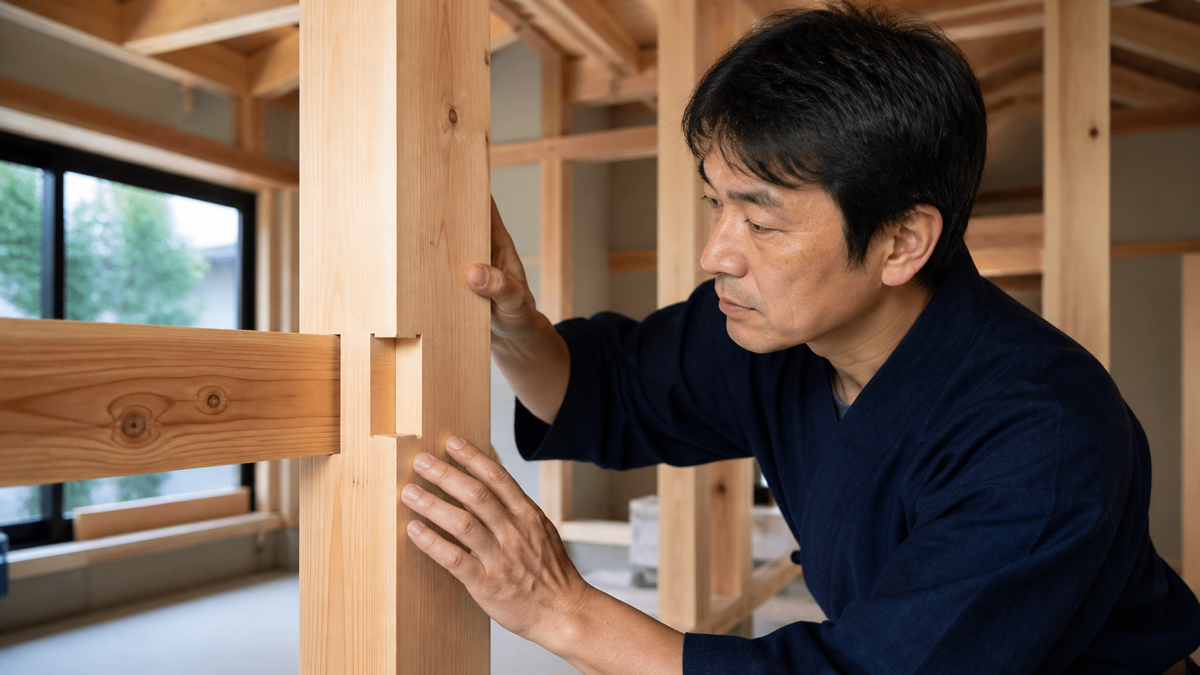 木造住宅の接合部を確認する愛知の職人