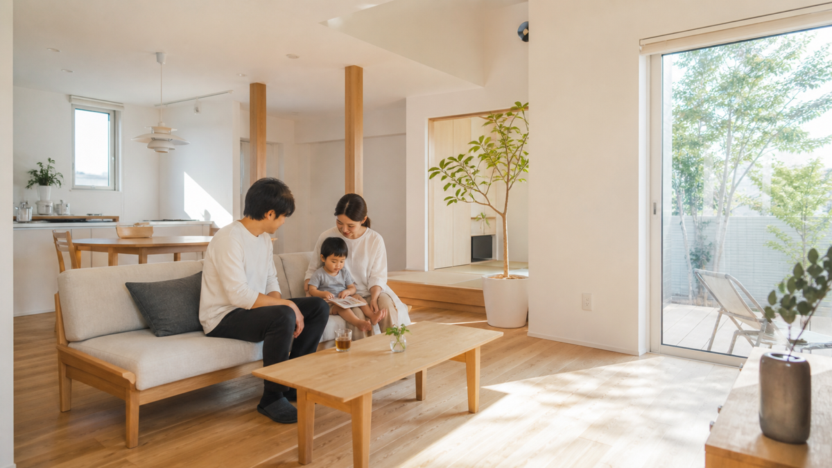 高断熱住宅で快適に過ごす家族のイメージ