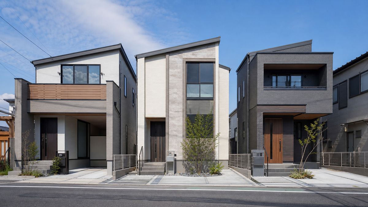 デザインが異なる3棟の建売住宅イメージ