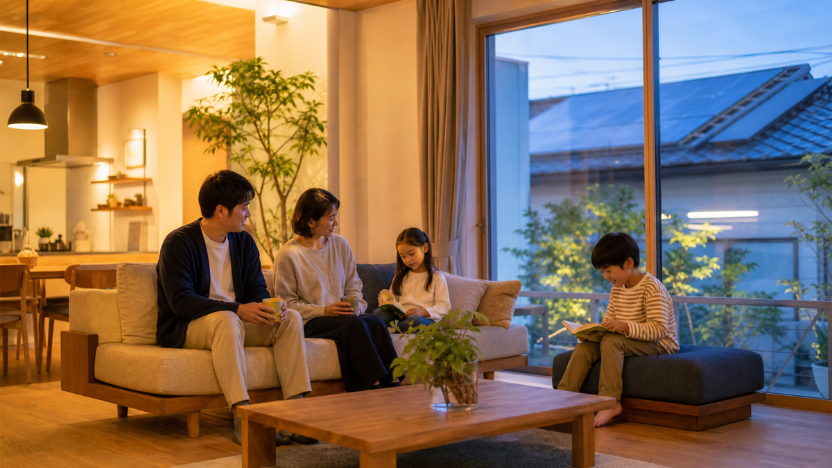 快適な省エネ住宅で過ごす家族のイメージ