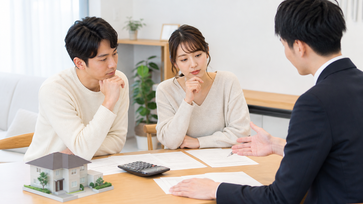 ローコスト住宅の予算を相談する夫婦のイメージ