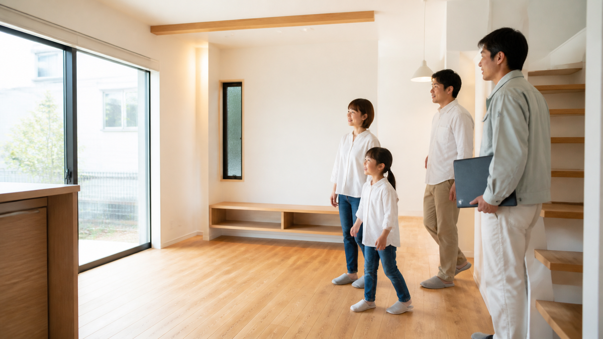 新築住宅を確認する家族のイメージ