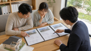 複数の住宅会社の見積書を同じ条件で比べる家族