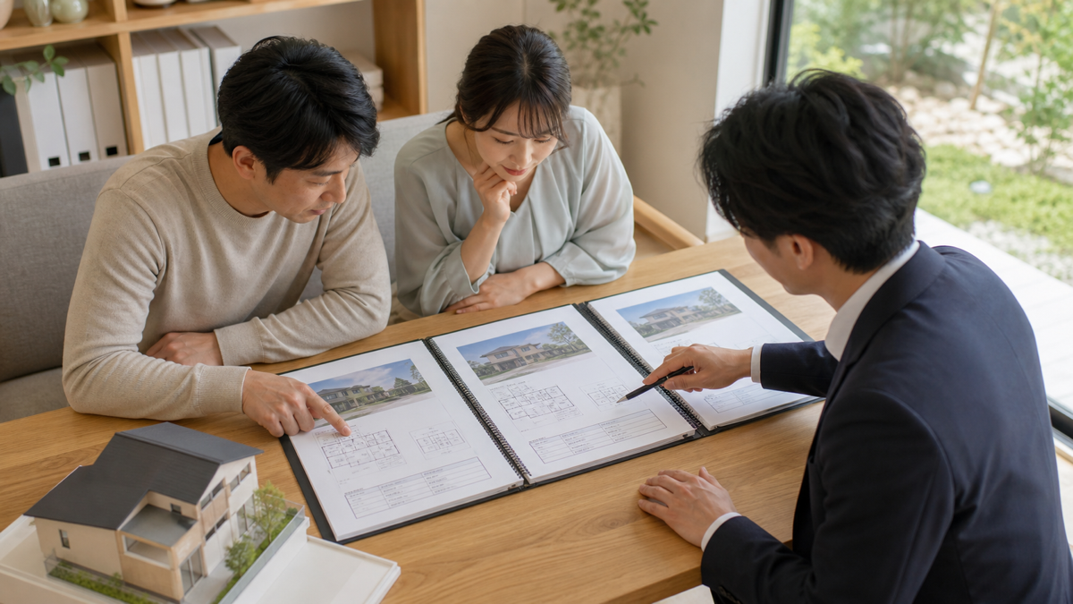 複数の住宅会社の見積書を同じ条件で比べる家族