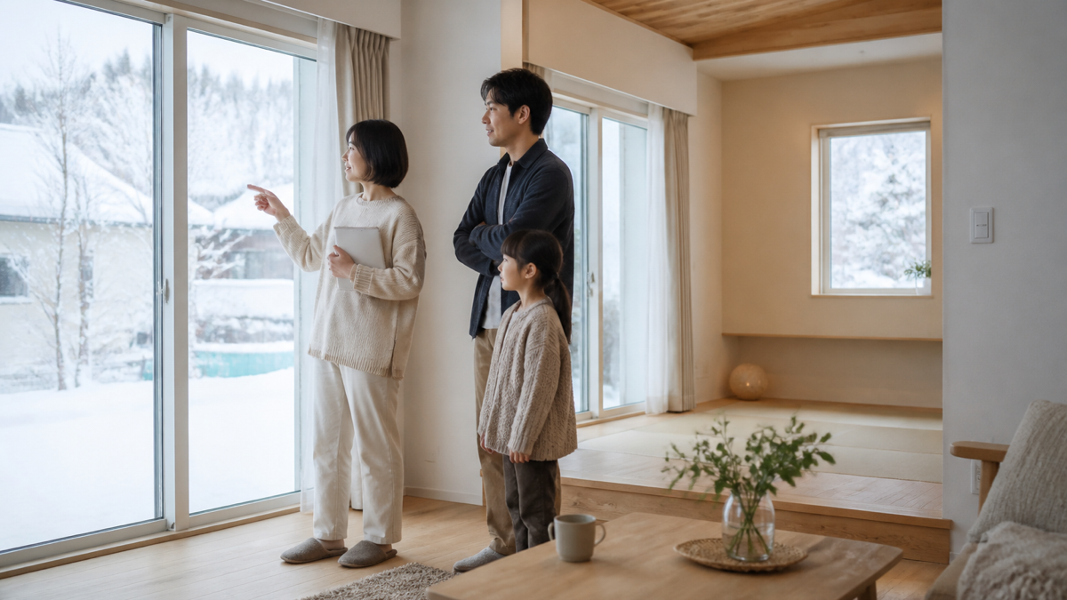 寒冷地の住宅会社を家族で比較検討するイメージ画像