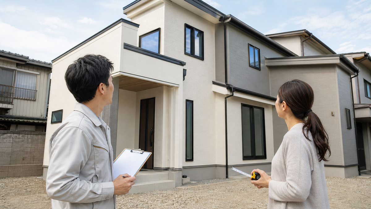 建売住宅を慎重に内覧する家族