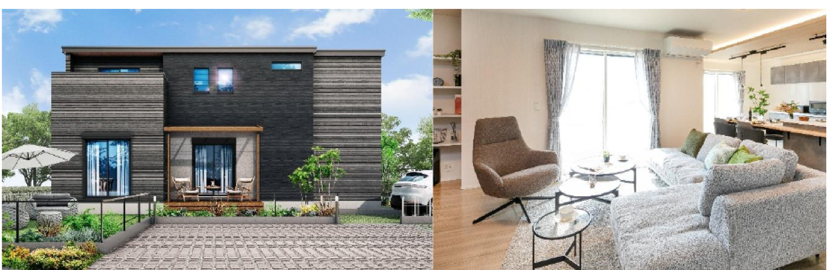 アイディホーム三鷹市新川モデルハウスの外観パースと内観