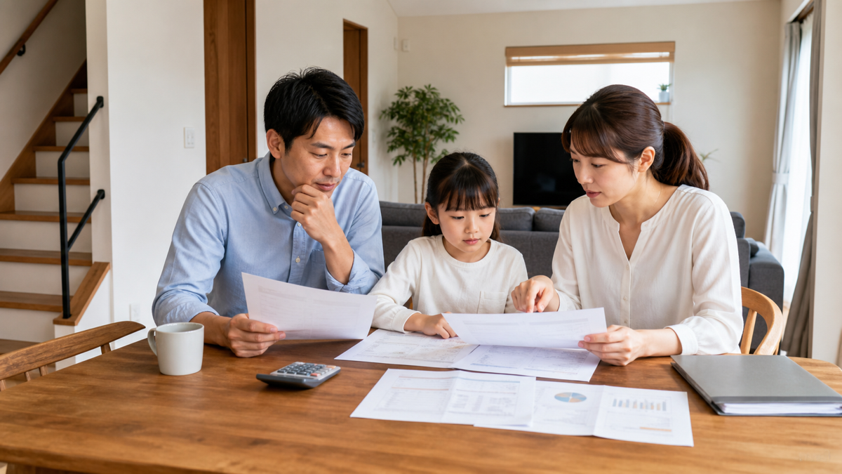 住宅性能評価書や保証と修繕予算を確認する家族