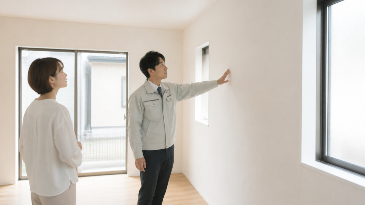 建売住宅の室内を確認する購入者のイメージ