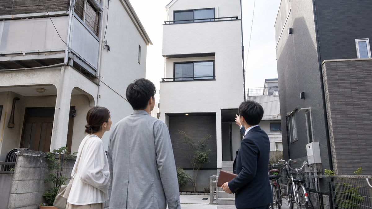 都市部の住宅を見学する夫婦のイメージ
