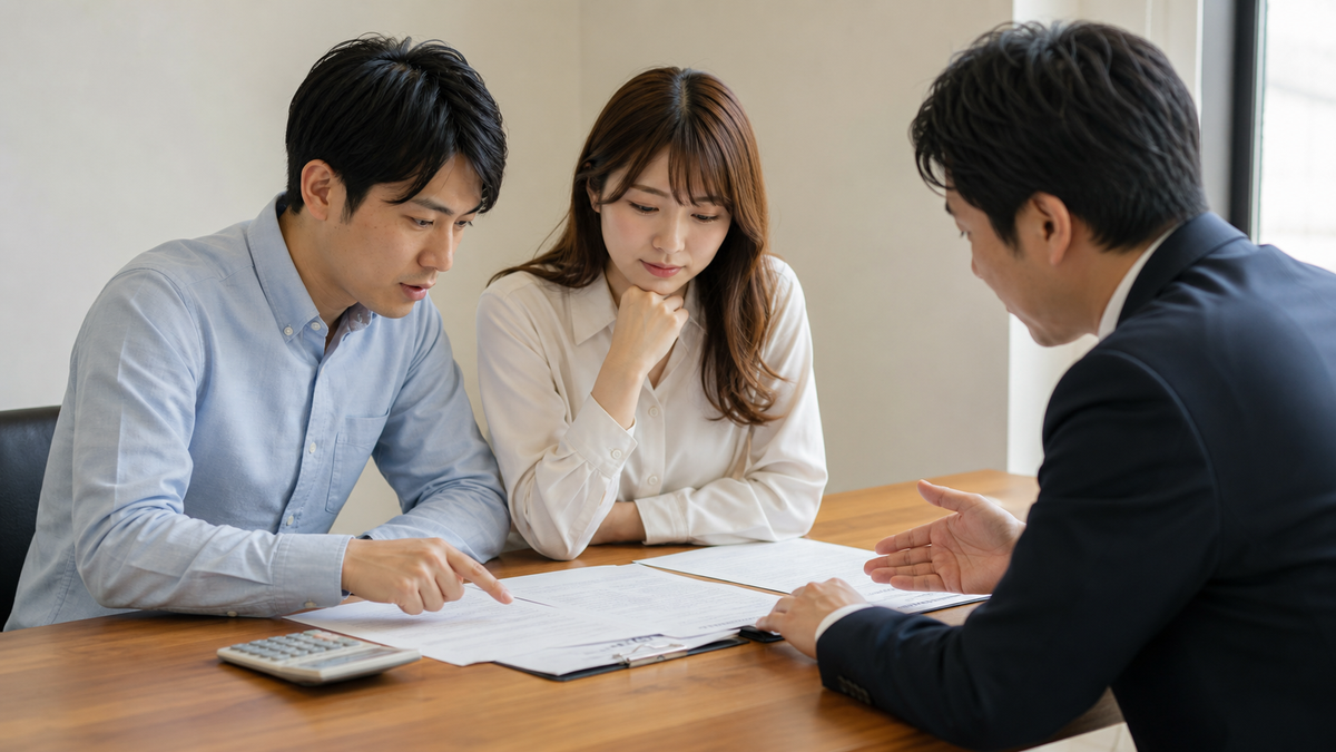 住宅購入の見積もりを確認する夫婦のイメージ