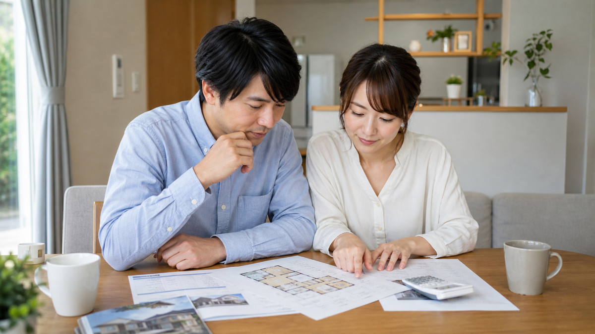 住宅購入の見積もりを確認する夫婦のイメージ