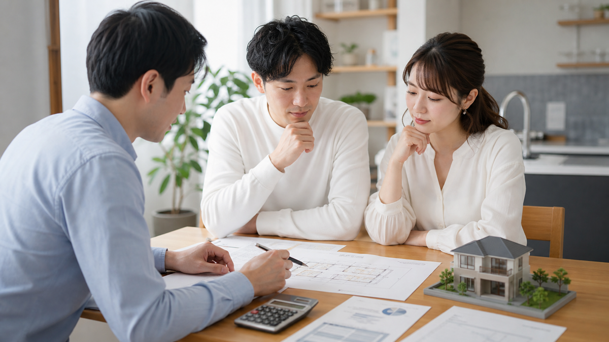 平屋の資金計画を相談する夫婦のイメージ