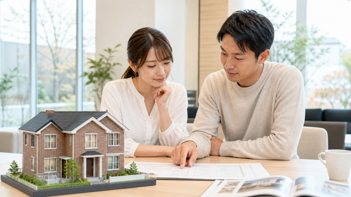 輸入住宅の予算を相談する夫婦のイメージ