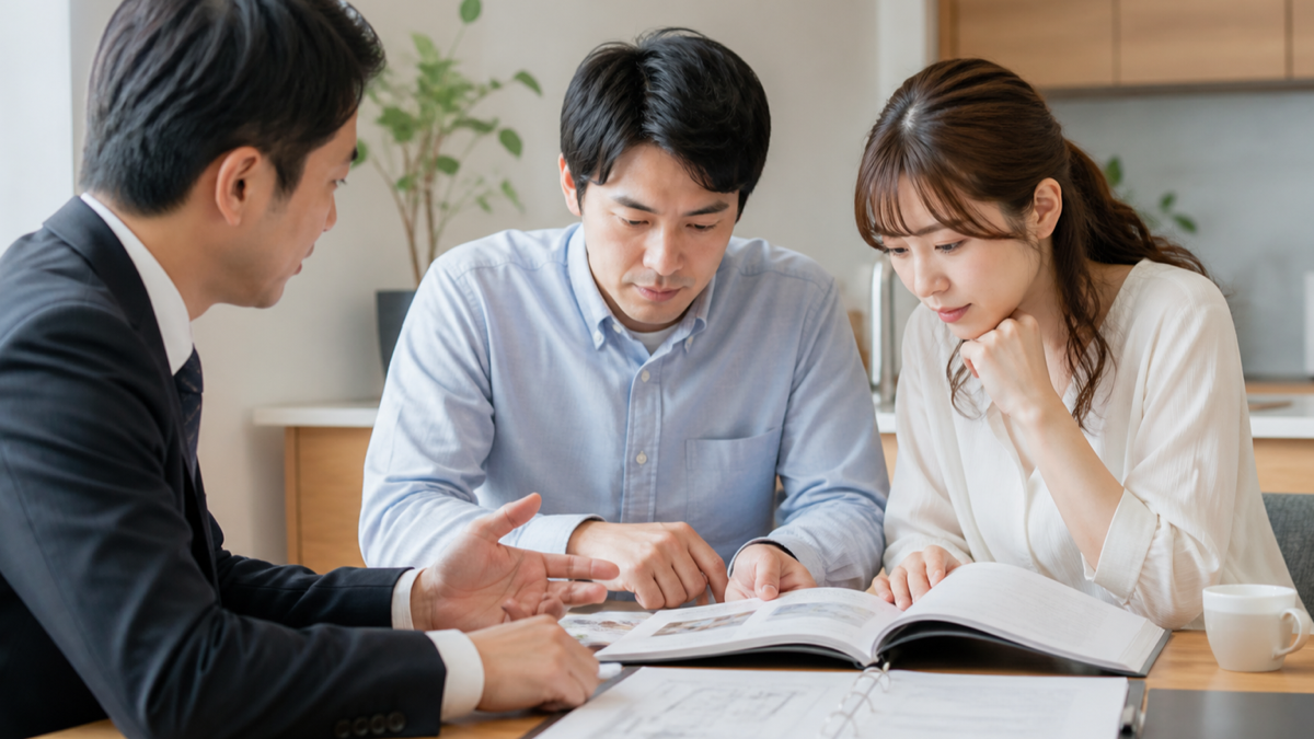 住宅会社との契約内容を確認する夫婦のイメージ