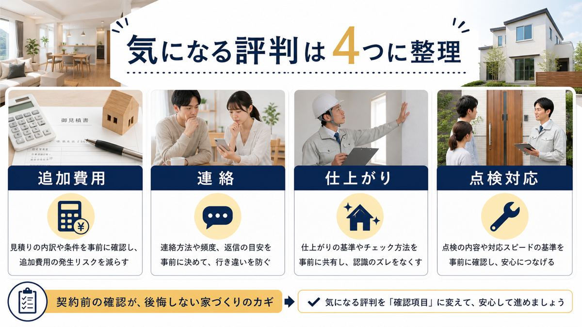 泉北ホームの気になる評判を追加費用・連絡・仕上がり・点検対応に整理するイメージ