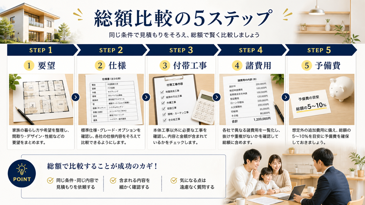 泉北ホームの見積もりを総額で比較する5ステップ