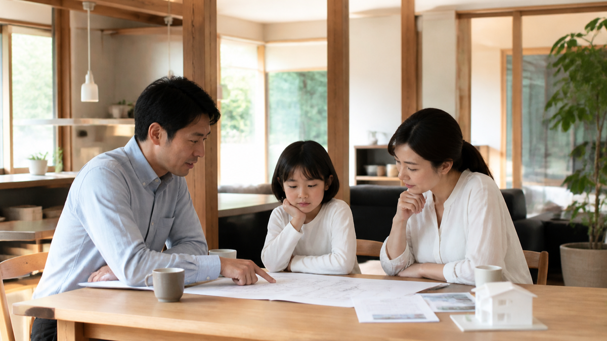 住友林業40坪の予算を考える家族のイメージ