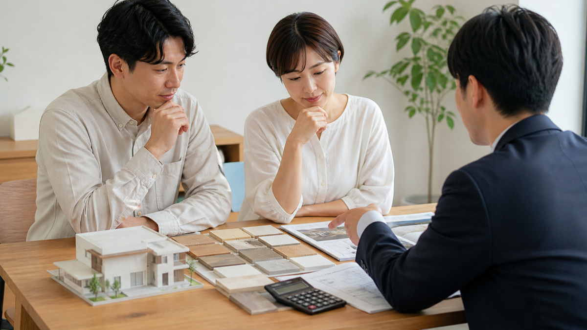 建築資材と見積もりを確認する打ち合わせのイメージ