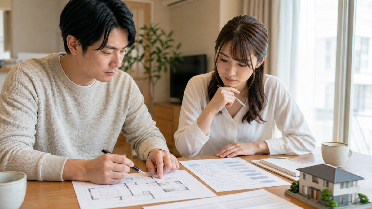 住宅購入の費用と条件を比較する夫婦