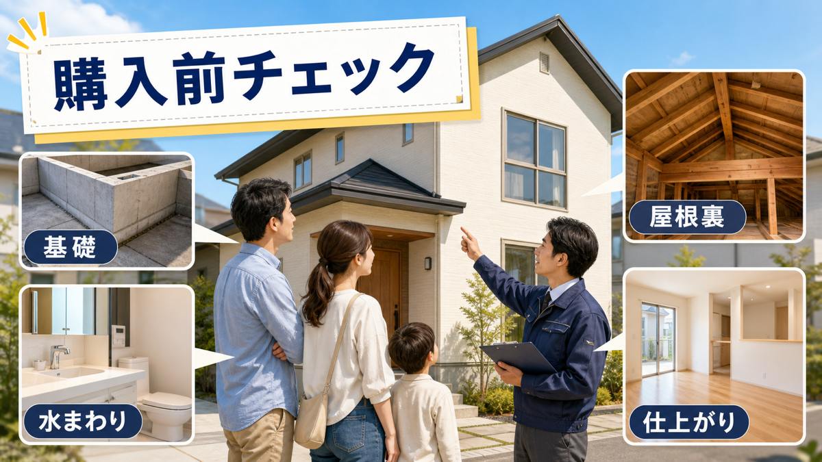 新築一戸建てを購入前に点検する家族