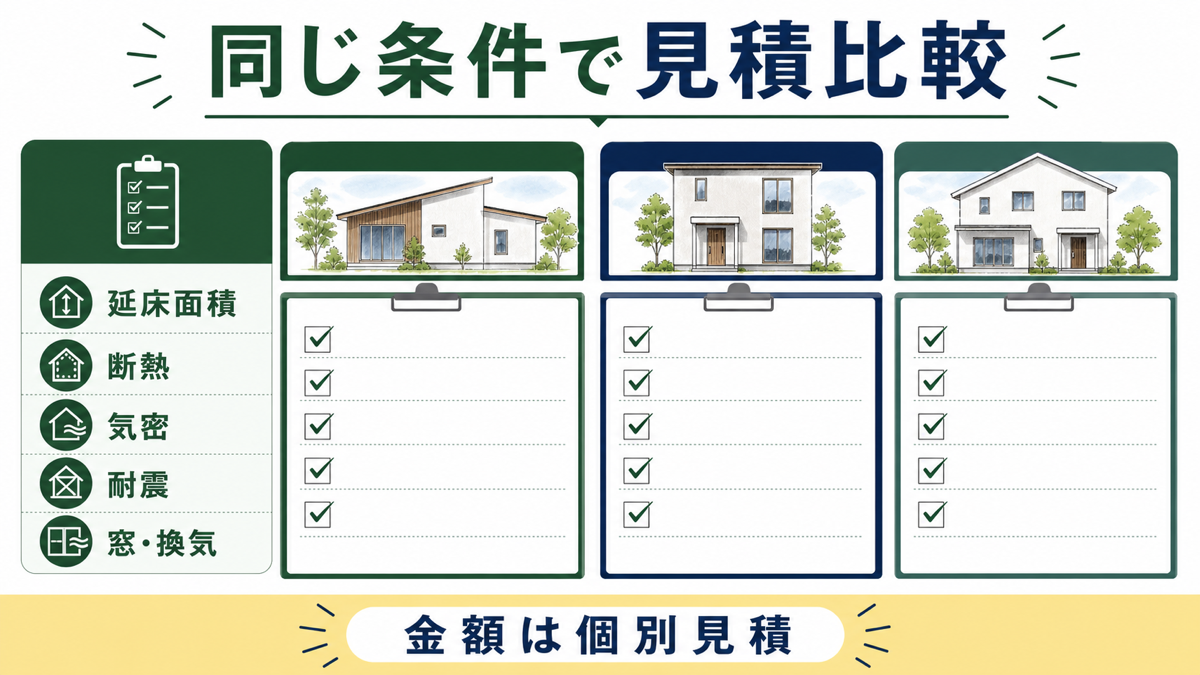 同じ住宅性能条件で見積もりを比較する図