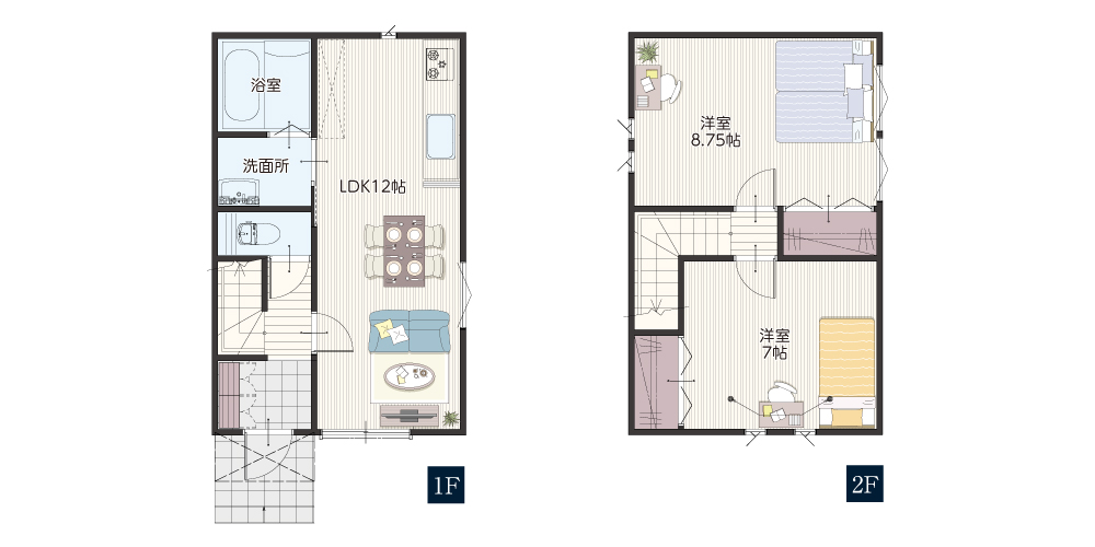 アイダ設計888万円の家の2階建て間取り