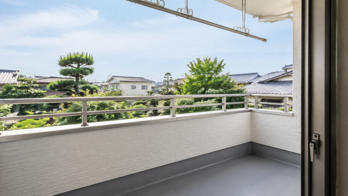 室内から出入りできる明るいバルコニーのイメージ