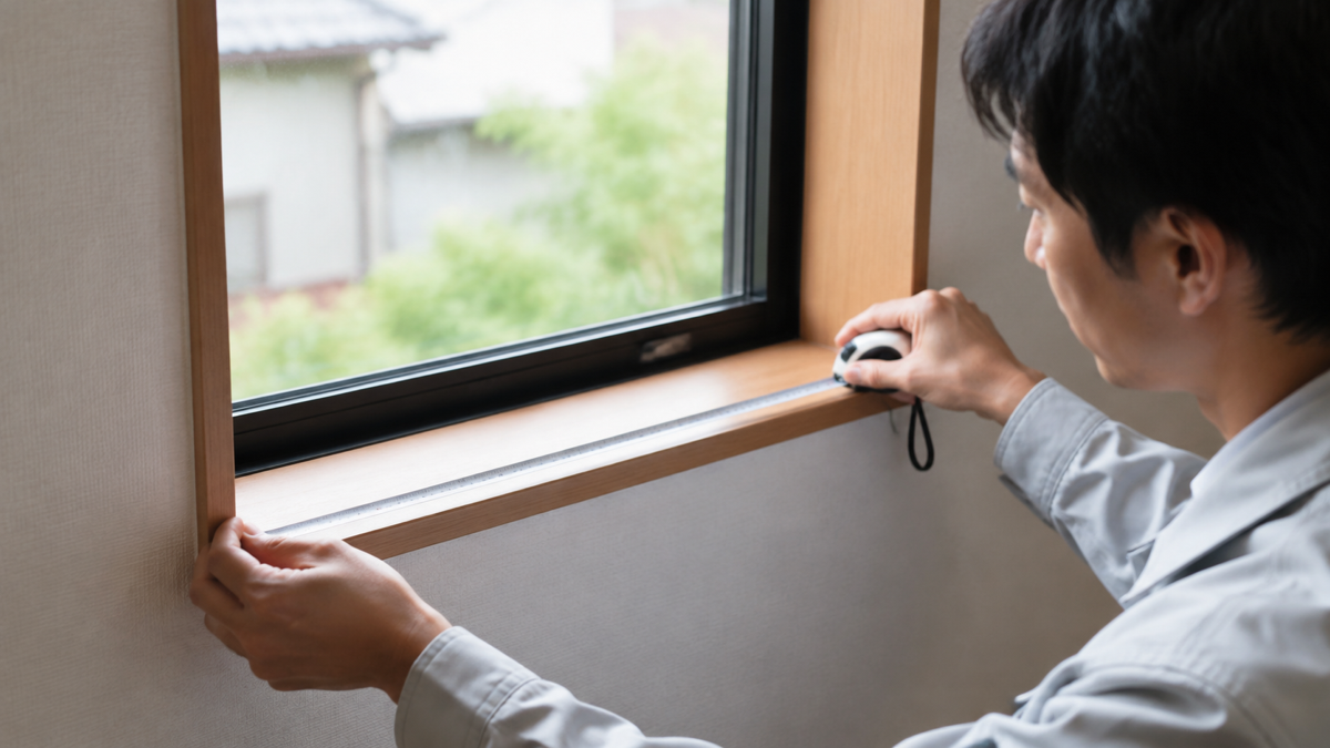 内窓を付ける前に窓枠を採寸するイメージ