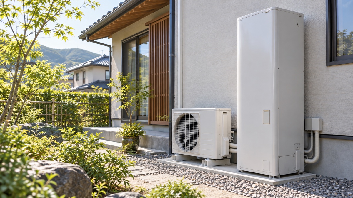 戸建ての屋外に設置されたエコキュートのイメージ