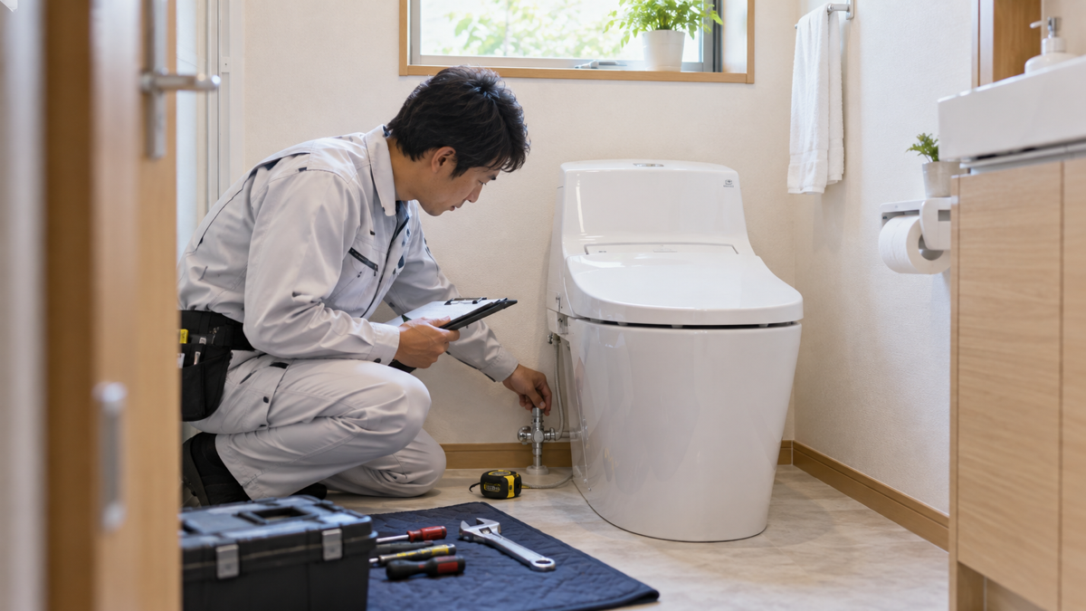 住宅設備の設置条件を確認する技術者