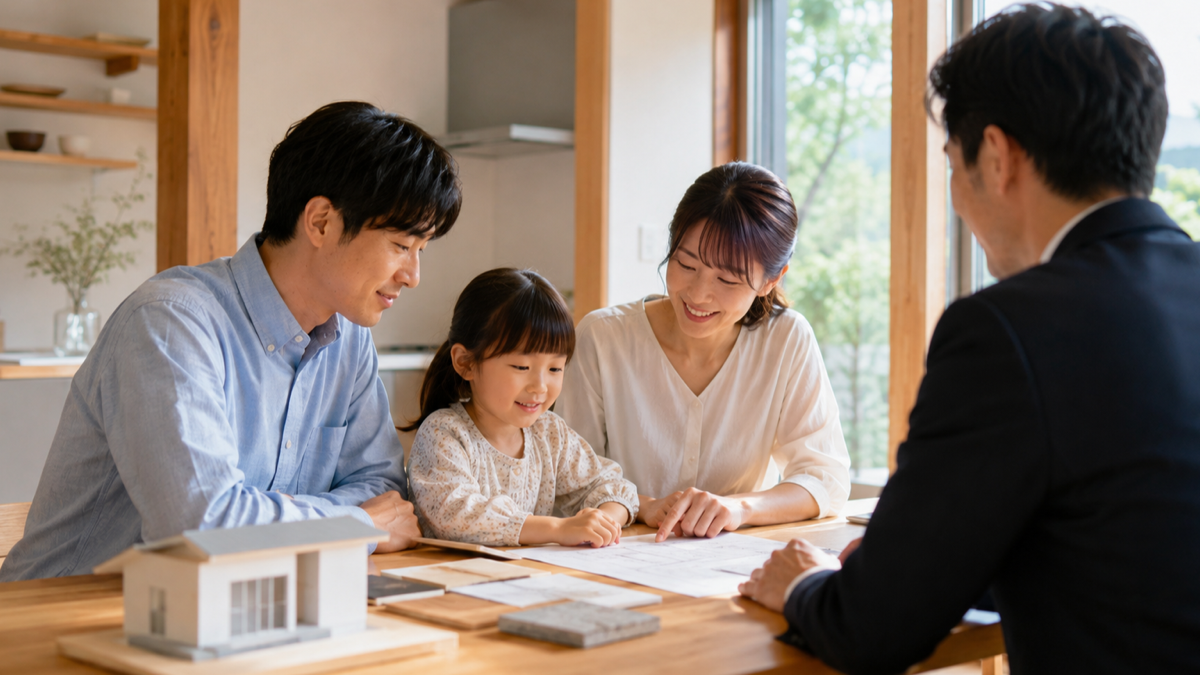 複数社の住宅見積もりを比べる家族のイメージ