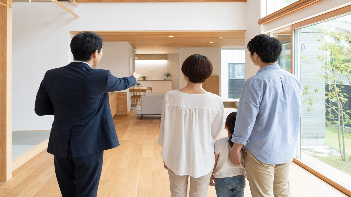 熊本で工務店の見学をする家族のイメージ