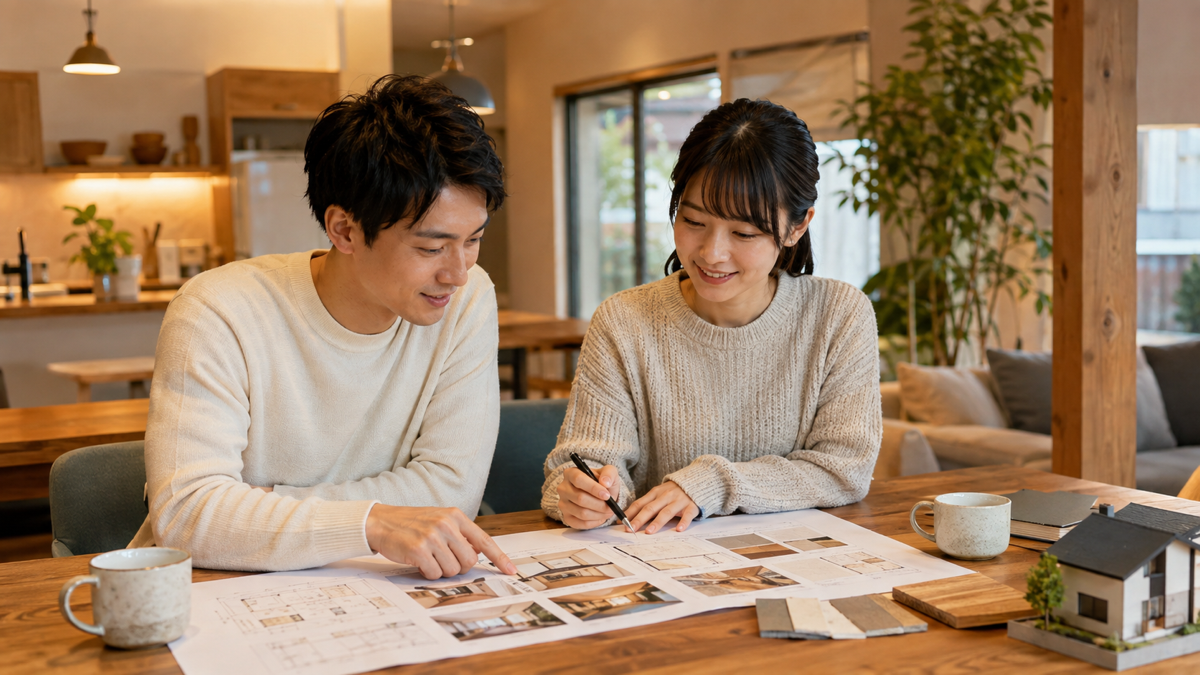 住宅仕様の最終確認をする夫婦のイメージ
