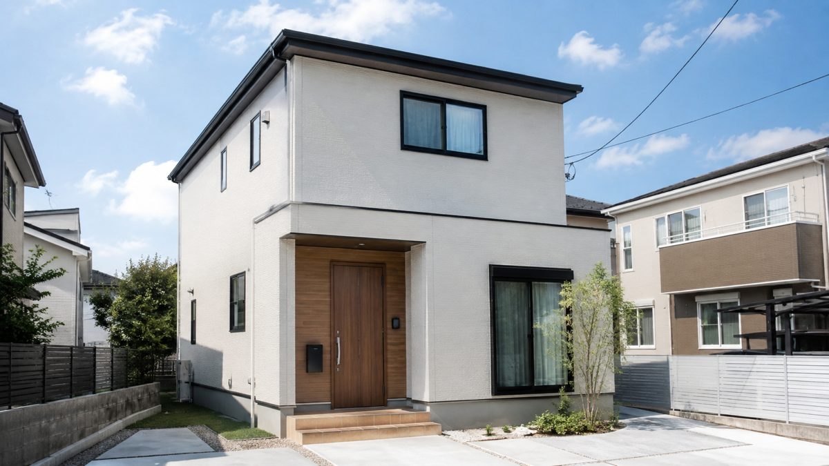 コンパクトな戸建て住宅を見学する家族のイメージ