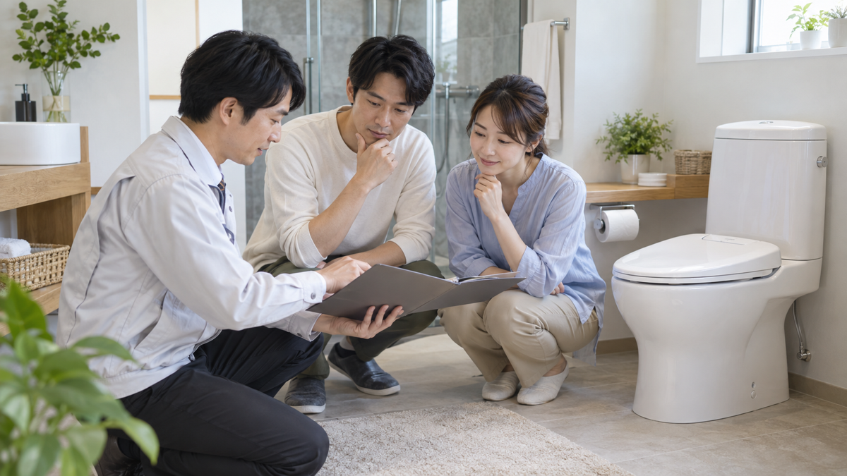 トイレ交換の見積もりを確認する夫婦