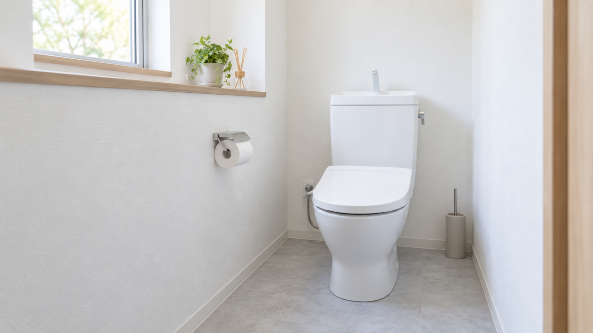 新しいタンク式トイレを設置した空間
