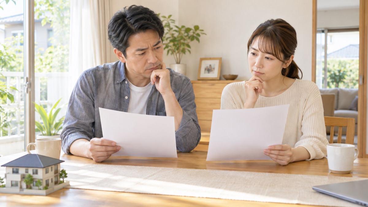 外壁リフォームの見積書を自宅で比べる夫婦