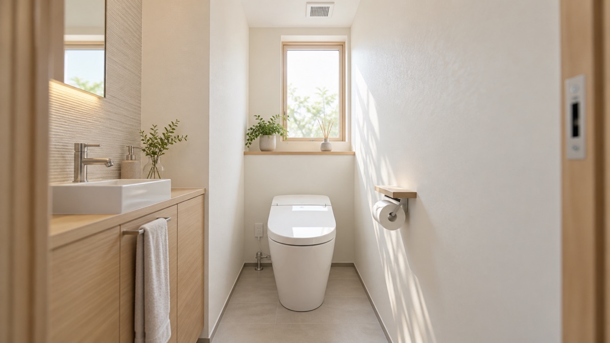 明るいトイレの天井に設置された換気扇