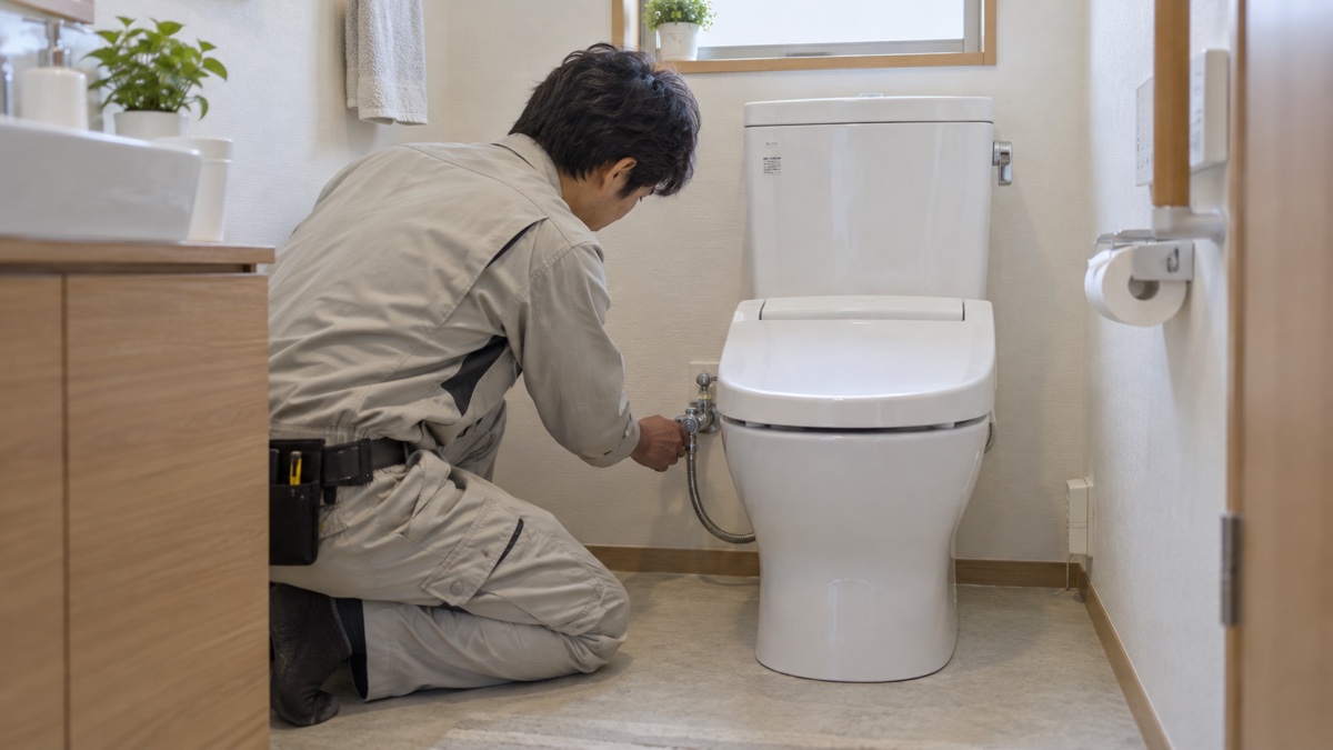 ウォシュレット交換工事で給水接続を確認するイメージ